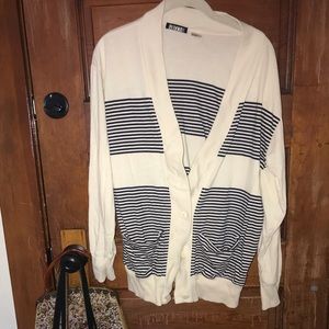 Cream and Striped Button Down Cardigan